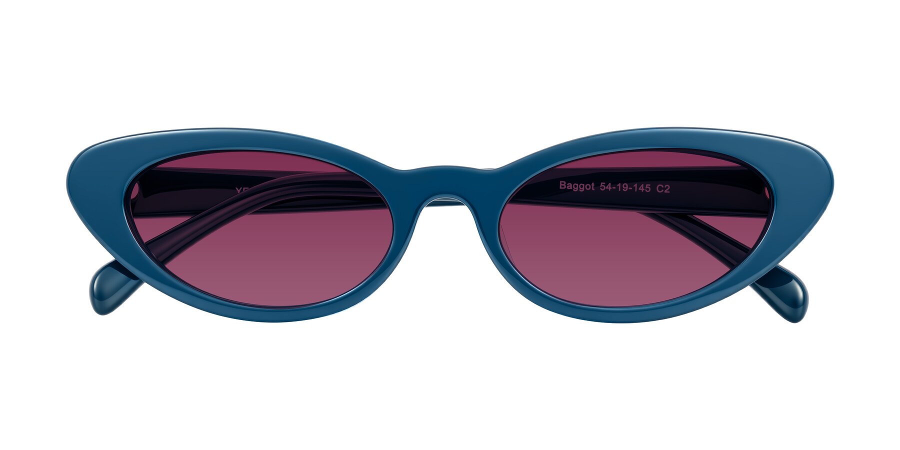 Folded Front of Baggot in Yale Blue with Wine Tinted Lenses