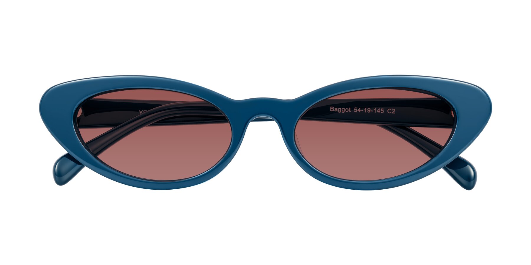 Folded Front of Baggot in Yale Blue with Garnet Tinted Lenses