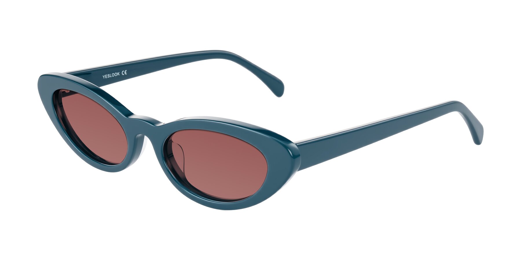 Angle of Baggot in Peacock Blue with Garnet Tinted Lenses