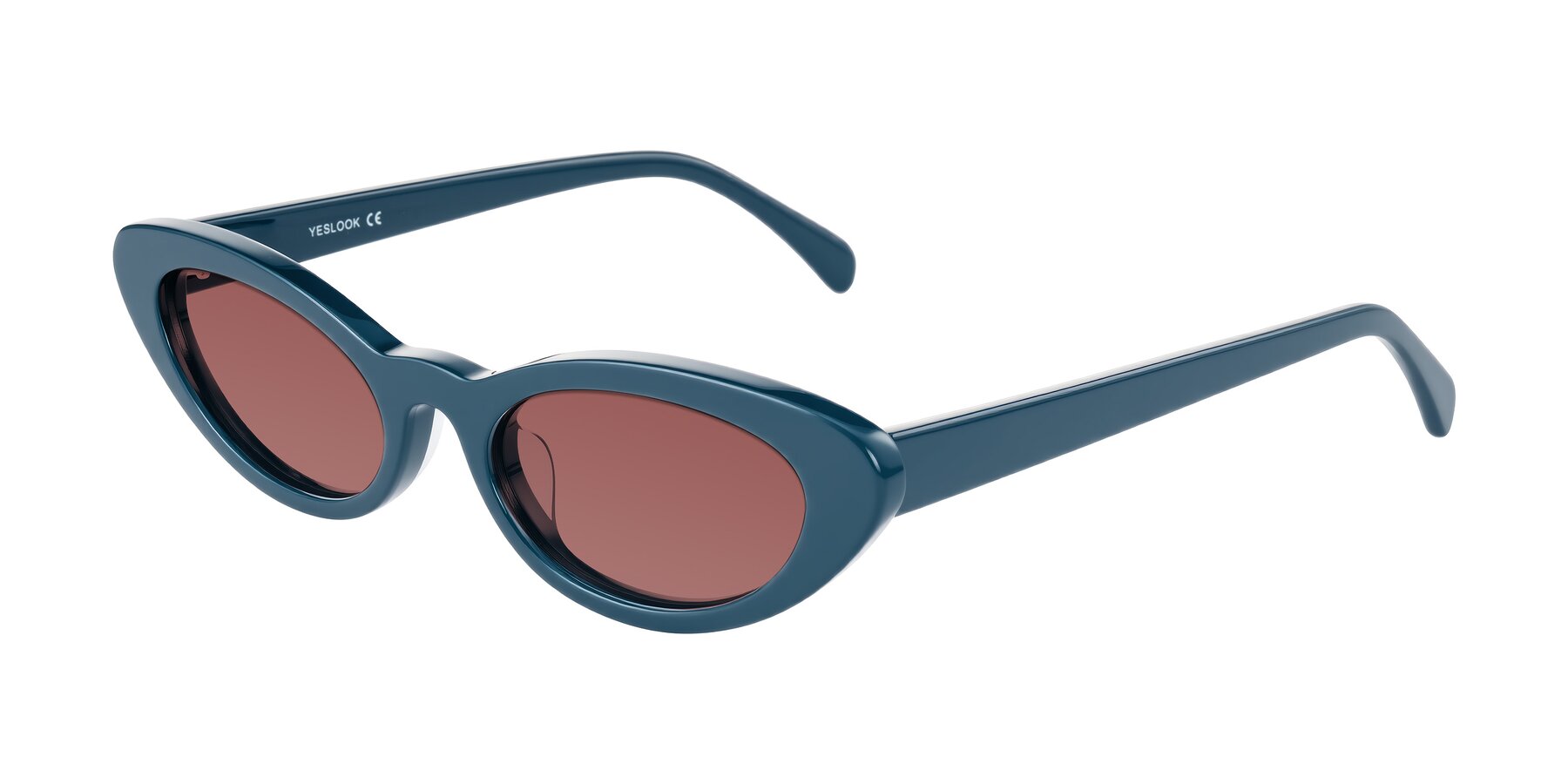 Angle of Baggot in Yale Blue with Garnet Tinted Lenses