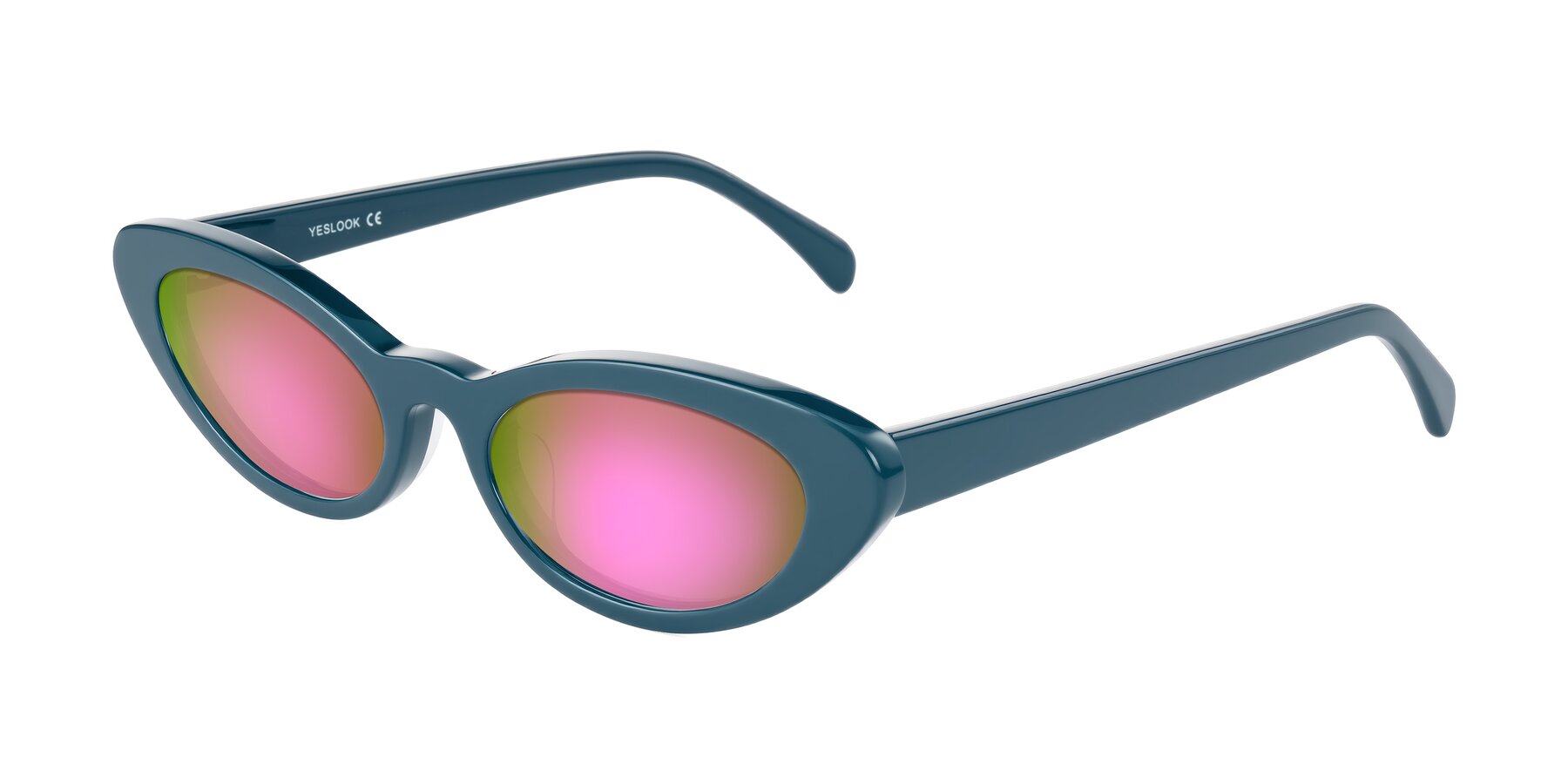 Angle of Baggot in Peacock Blue with Pink Mirrored Lenses