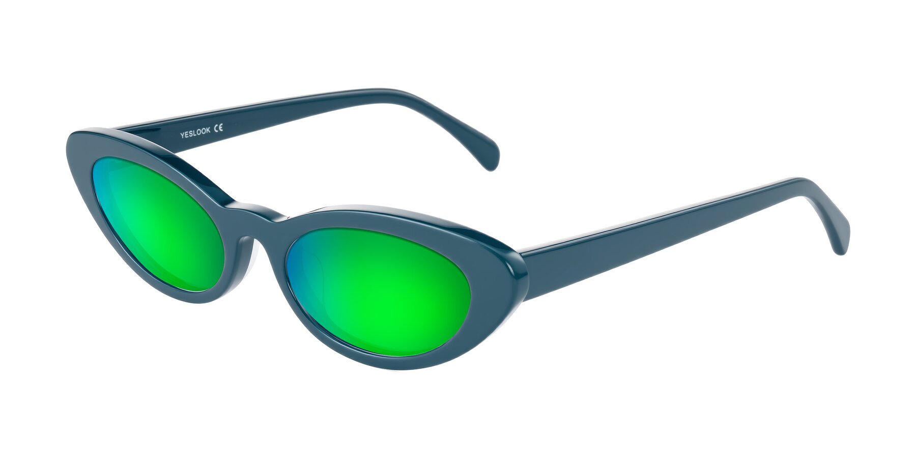 Angle of Baggot in Peacock Blue with Green Mirrored Lenses