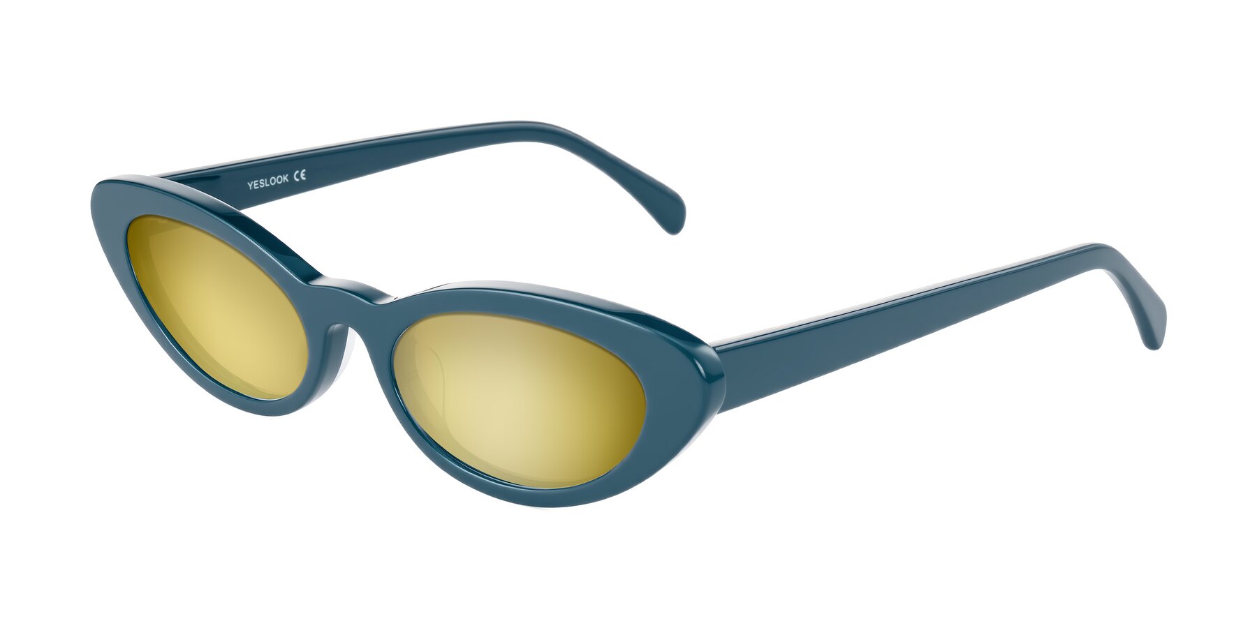 Angle of Baggot in Peacock Blue with Gold Mirrored Lenses