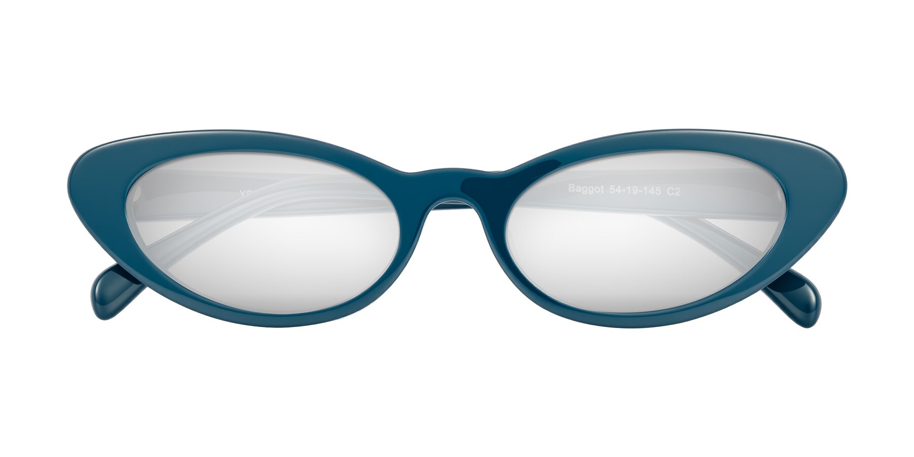 Folded Front of Baggot in Peacock Blue with Silver Mirrored Lenses