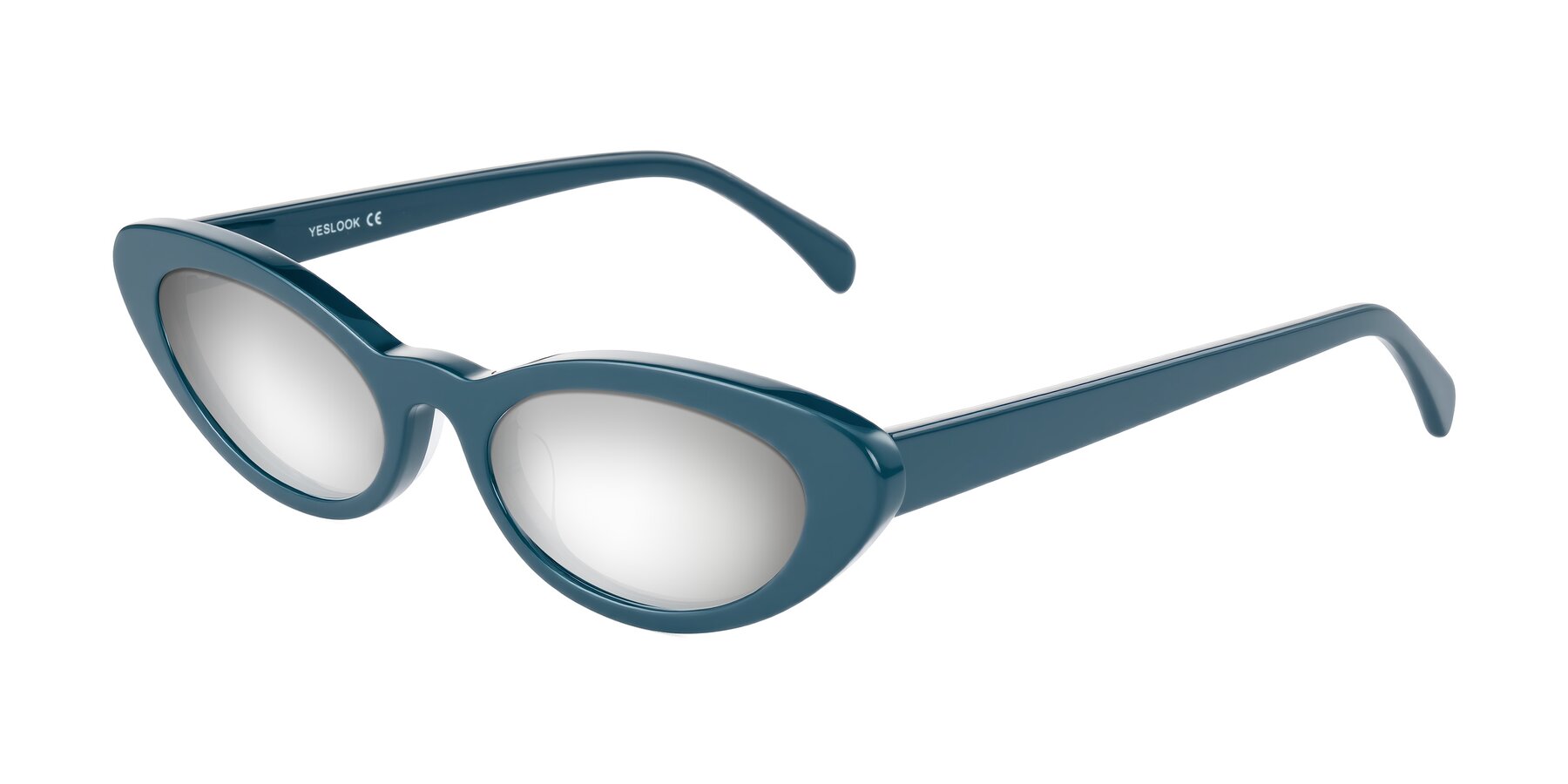 Angle of Baggot in Peacock Blue with Silver Mirrored Lenses