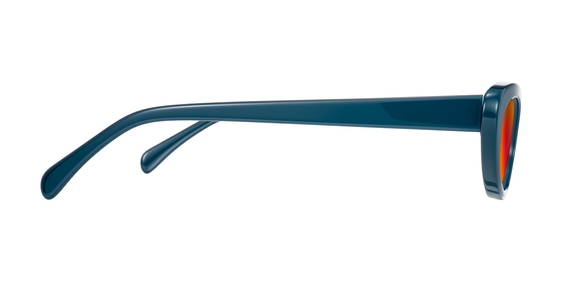 Side of Baggot in Peacock Blue with Red Gold Mirrored Lenses