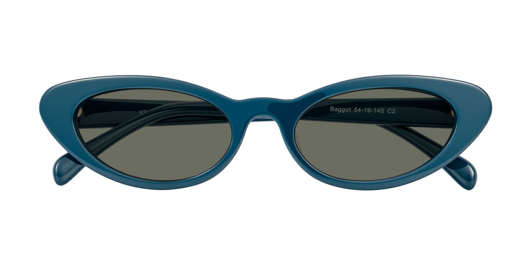 Folded Front of Baggot in Peacock Blue with Gray Polarized Lenses