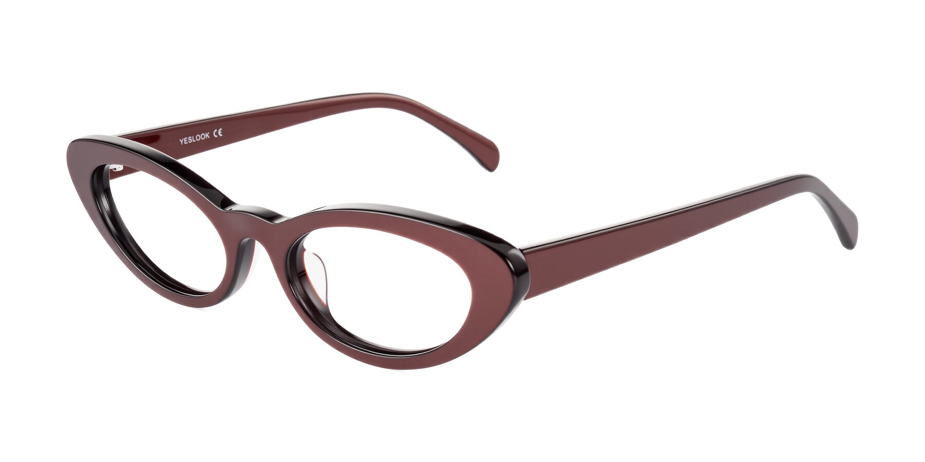 Angle of Baggot in Pearlescent Burgundy with Clear Eyeglass Lenses