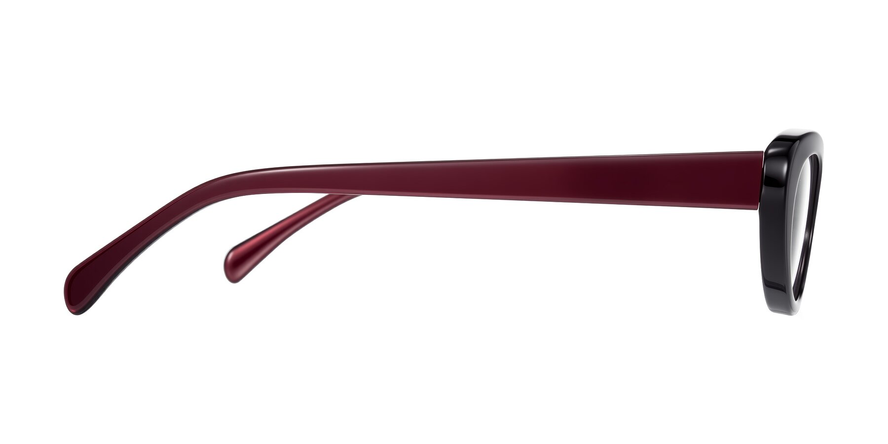 Side of Baggot in Pearlescent Burgundy with Clear Eyeglass Lenses