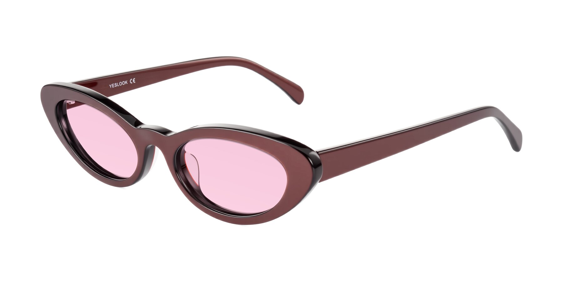 Angle of Baggot in Pearlescent Burgundy with Light Pink Tinted Lenses