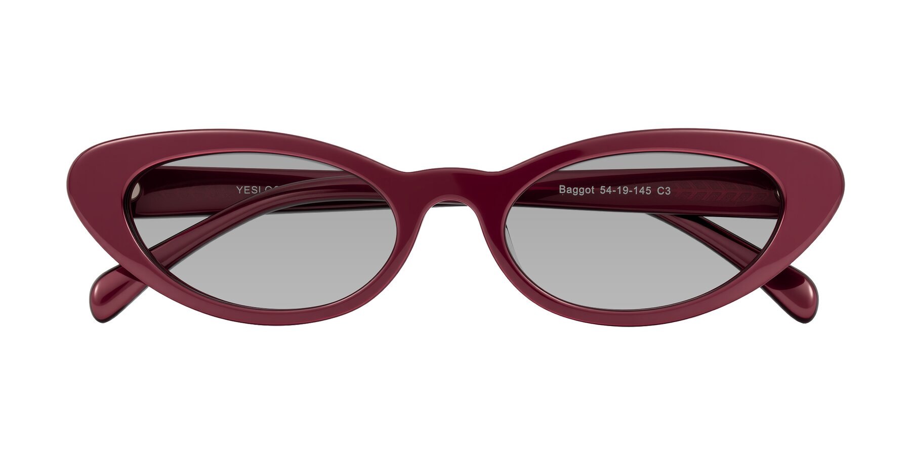 Folded Front of Baggot in Pearlescent Burgundy with Light Gray Tinted Lenses
