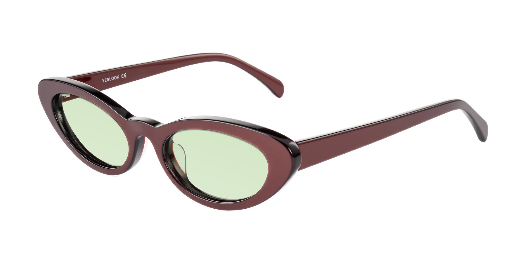 Angle of Baggot in Pearlescent Burgundy with Light Green Tinted Lenses