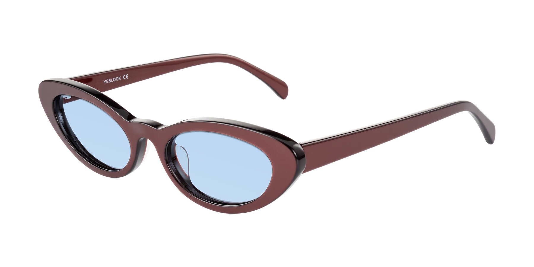 Angle of Baggot in Pearlescent Burgundy with Light Blue Tinted Lenses