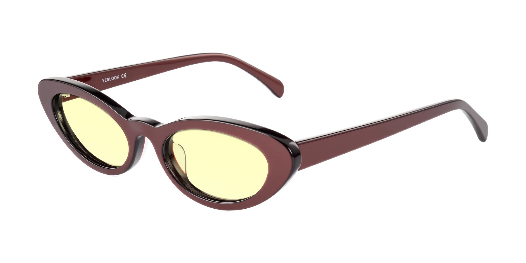 Angle of Baggot in Pearlescent Burgundy with Light Yellow Tinted Lenses