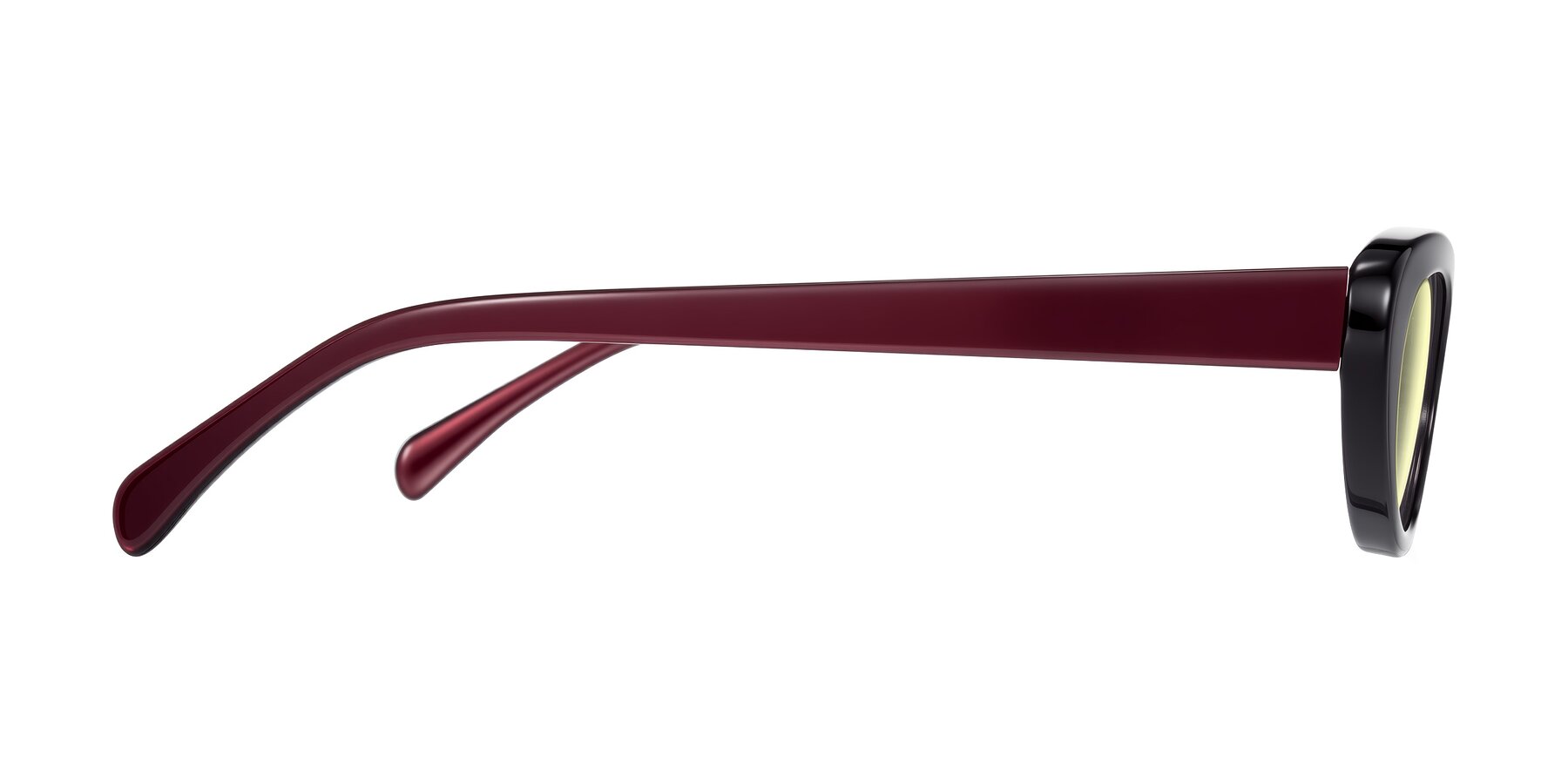 Side of Baggot in Pearlescent Burgundy with Light Yellow Tinted Lenses