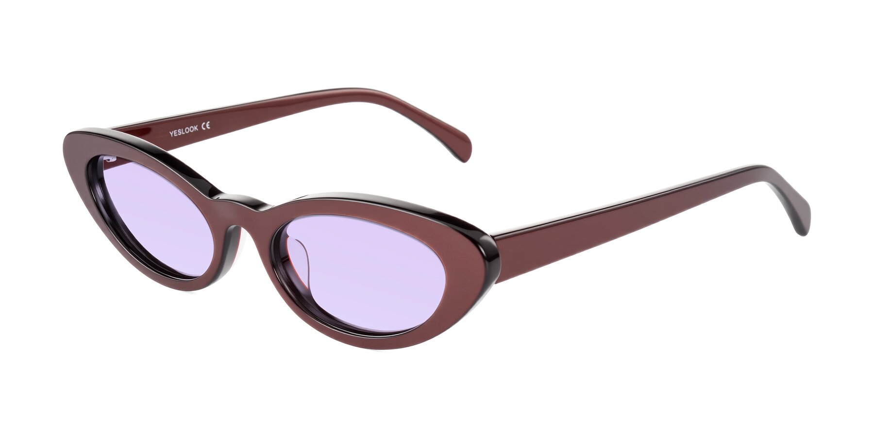 Angle of Baggot in Pearlescent Burgundy with Light Purple Tinted Lenses