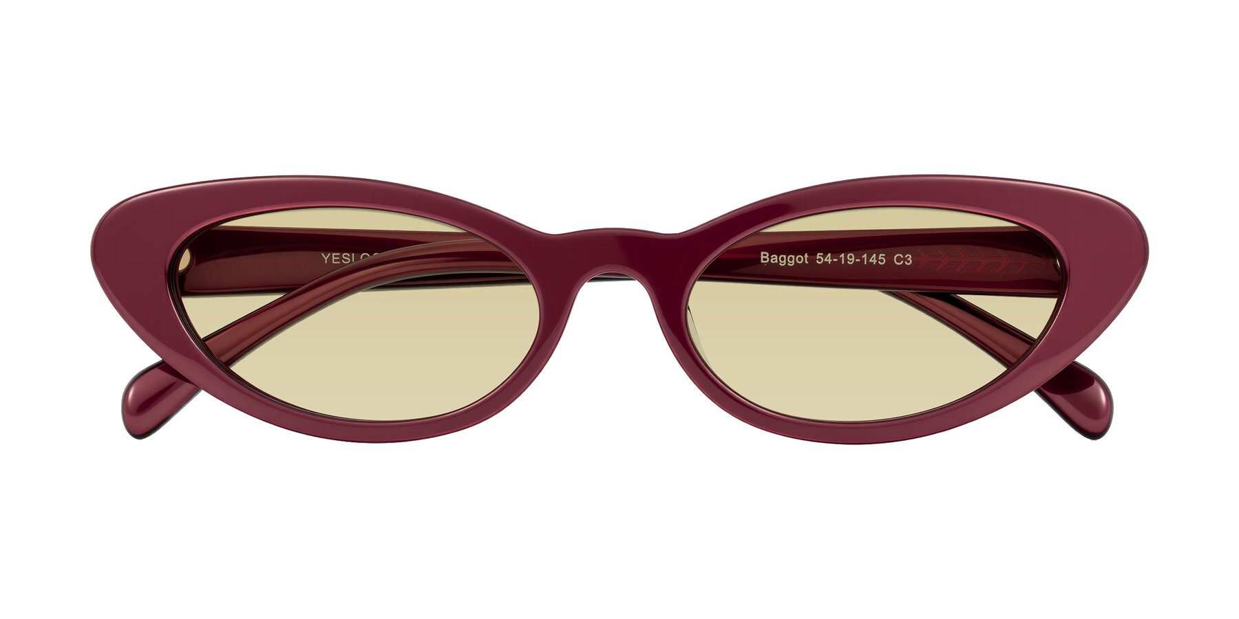 Folded Front of Baggot in Pearlescent Burgundy with Light Champagne Tinted Lenses