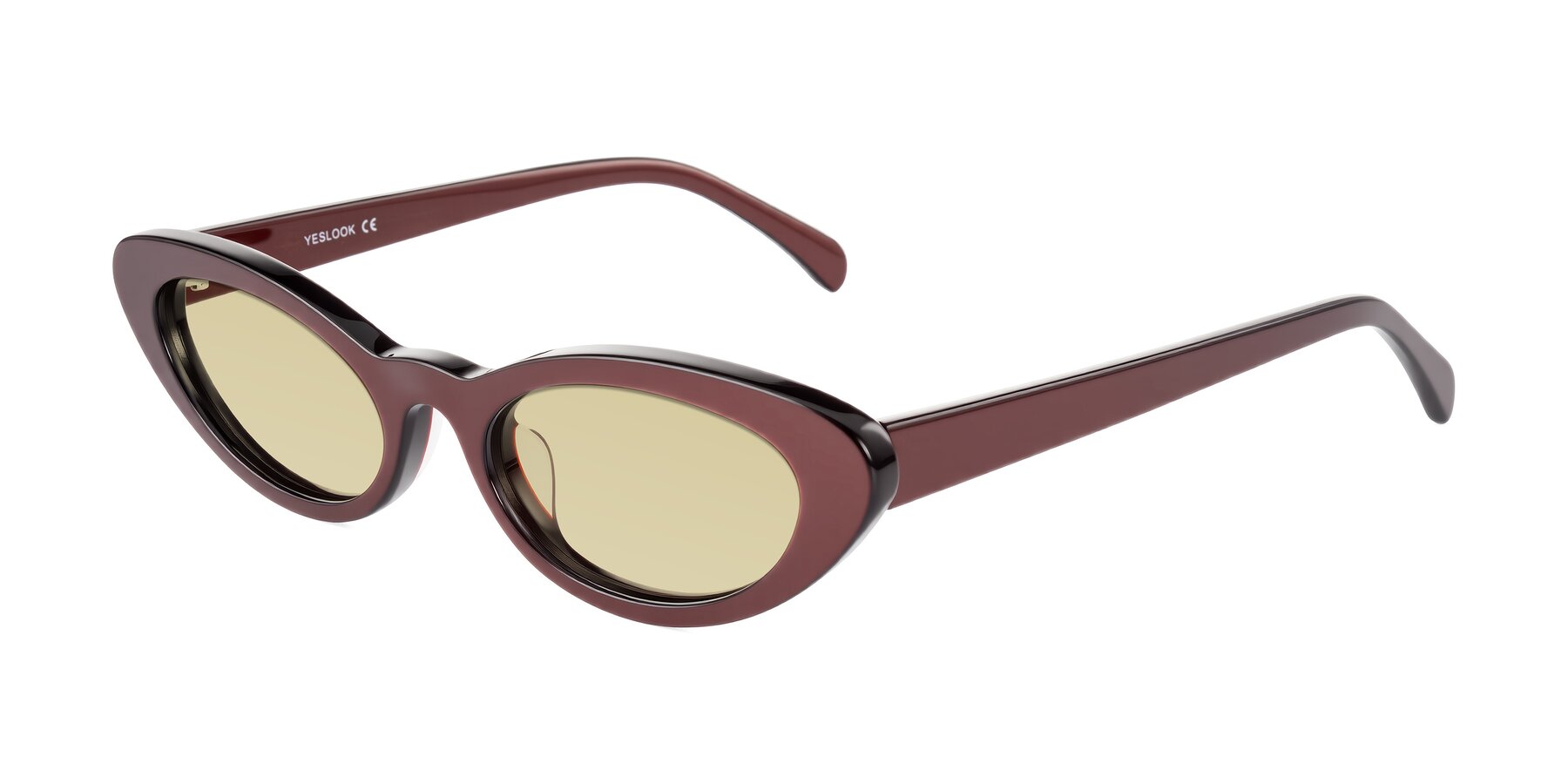 Angle of Baggot in Pearlescent Burgundy with Light Champagne Tinted Lenses