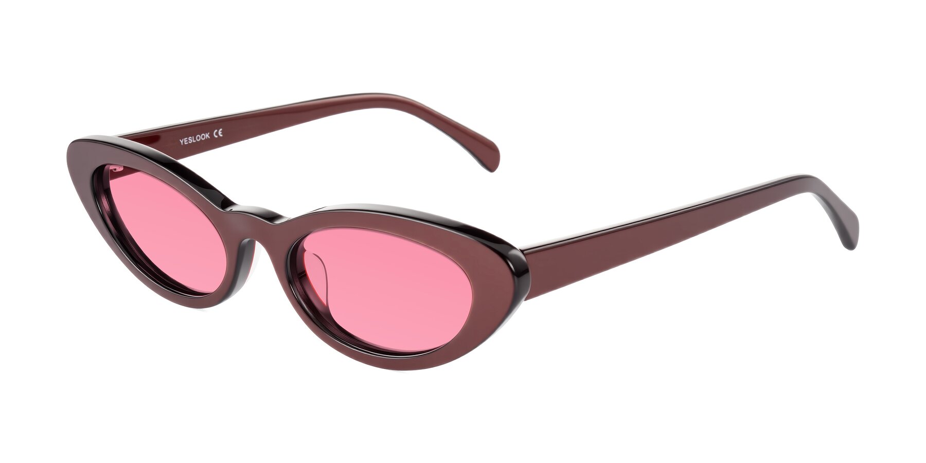 Angle of Baggot in Pearlescent Burgundy with Pink Tinted Lenses