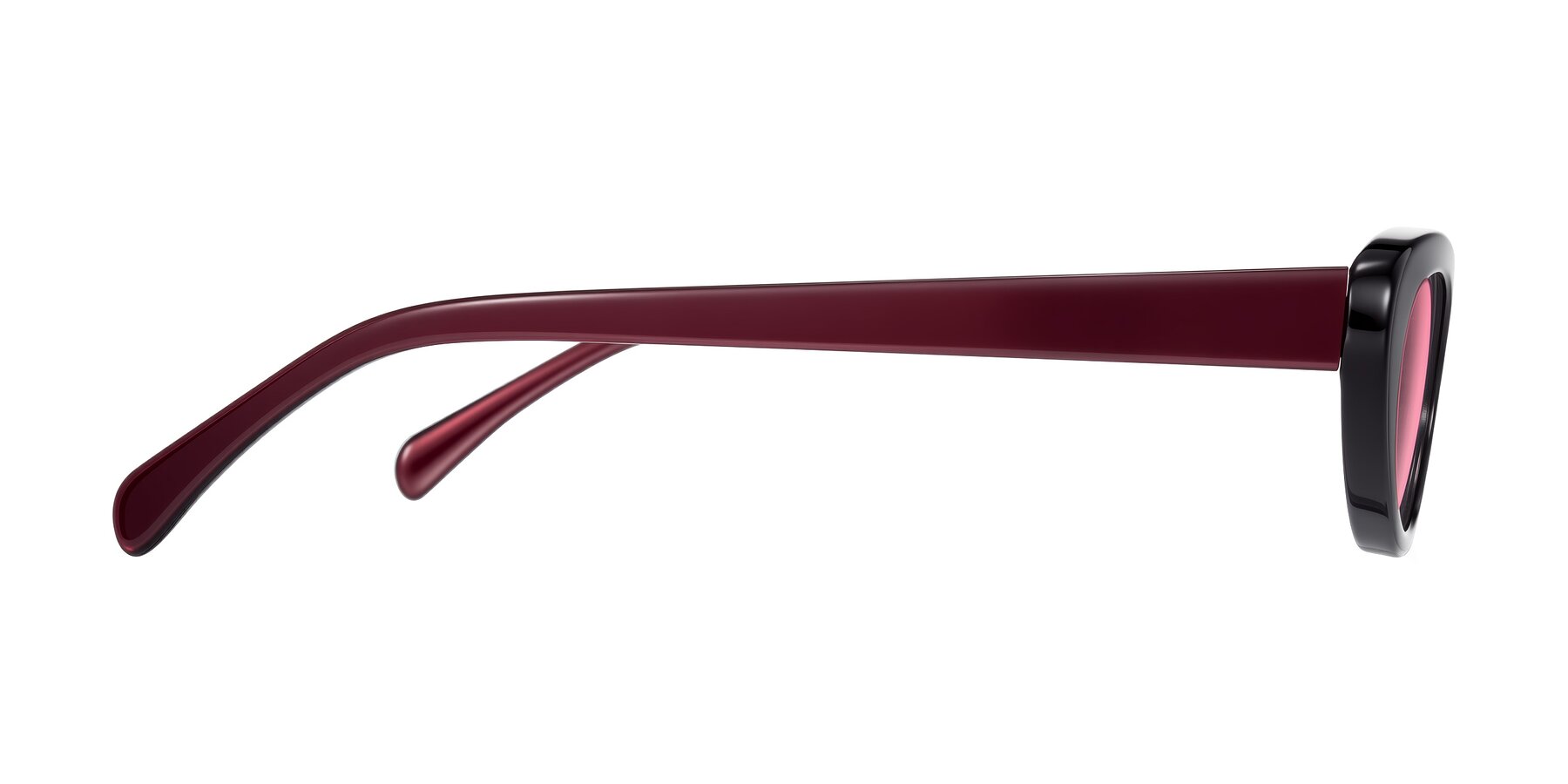 Side of Baggot in Pearlescent Burgundy with Pink Tinted Lenses