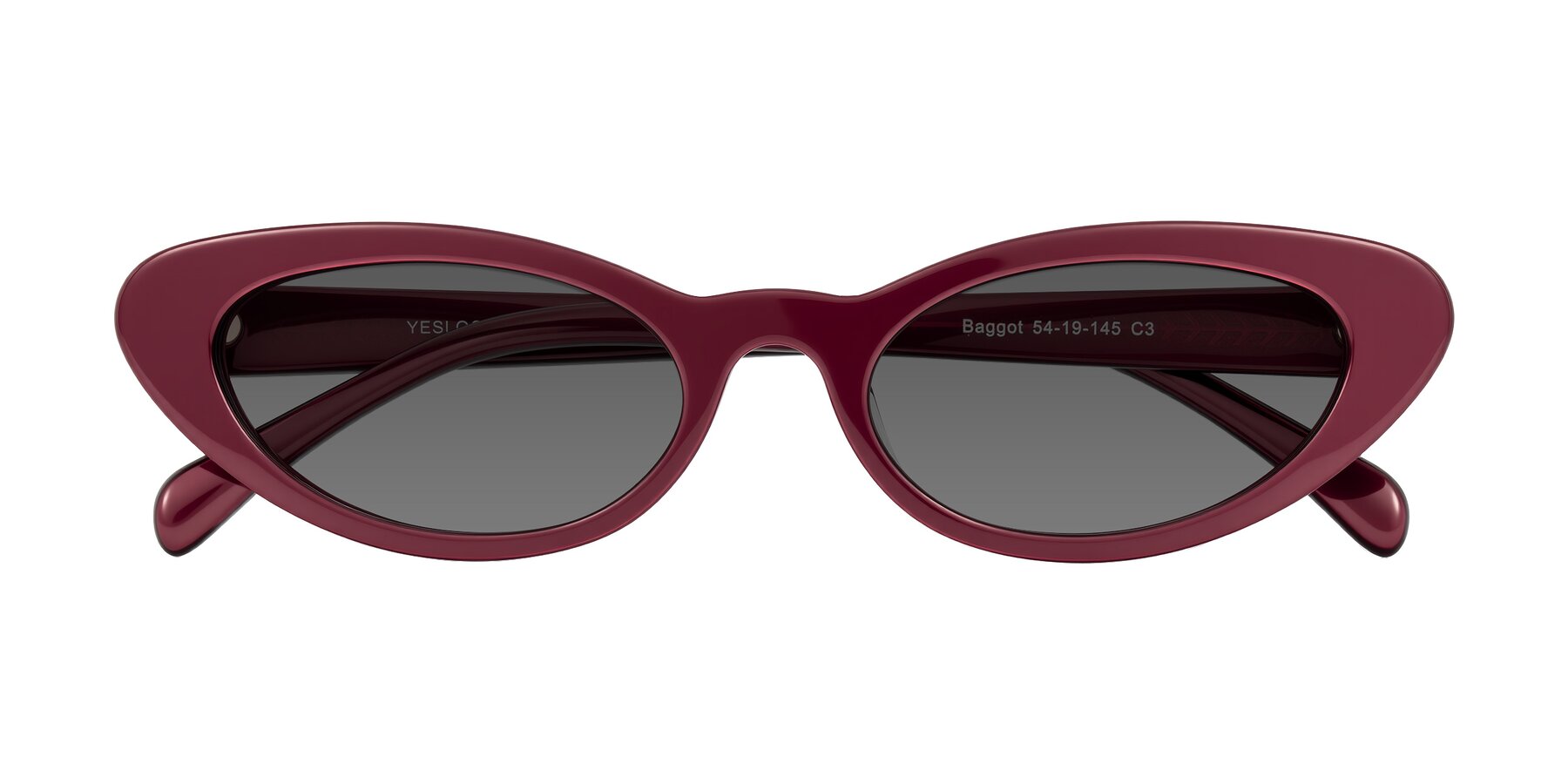 Folded Front of Baggot in Pearlescent Burgundy with Medium Gray Tinted Lenses