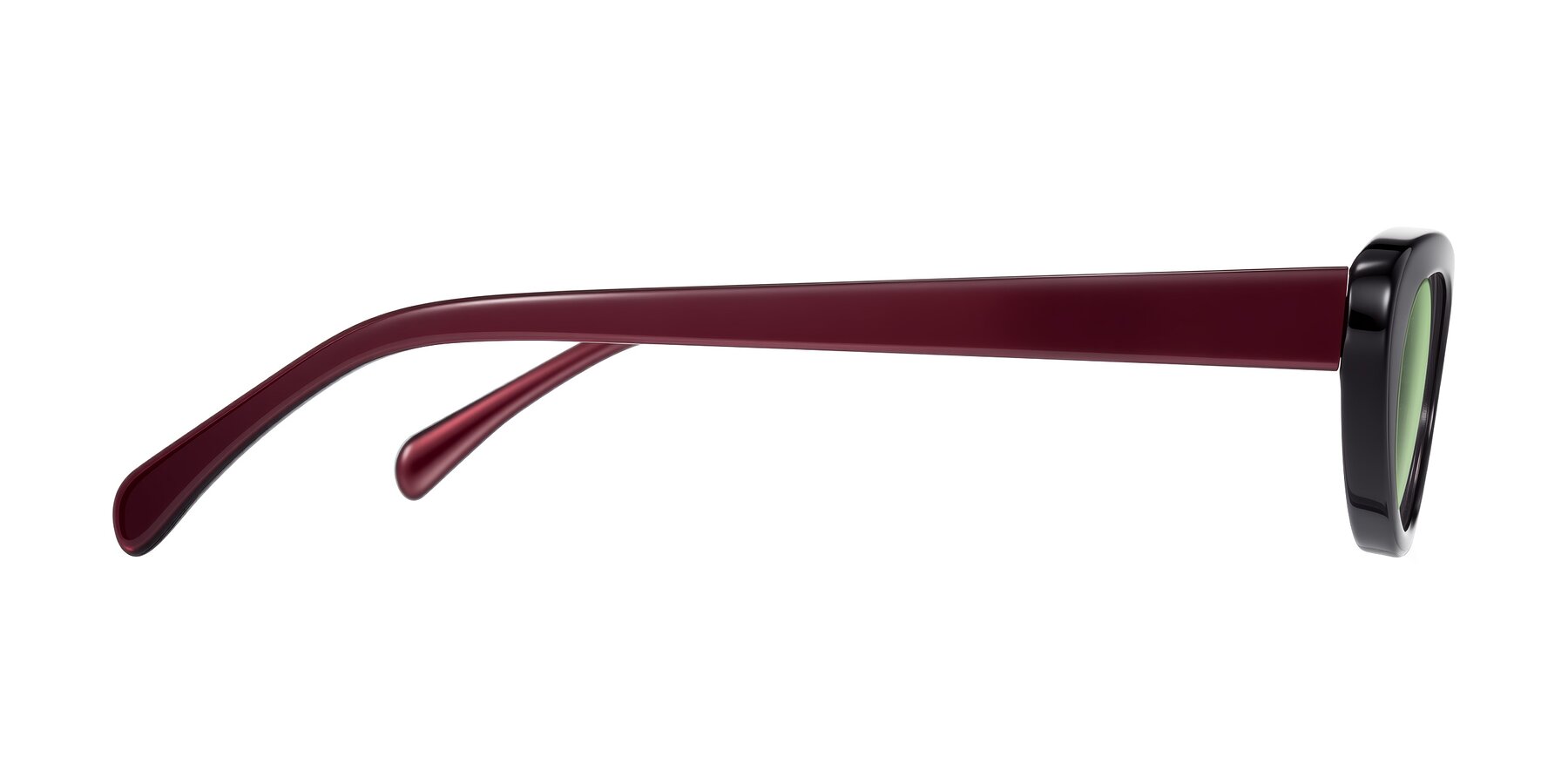 Side of Baggot in Pearlescent Burgundy with Medium Green Tinted Lenses