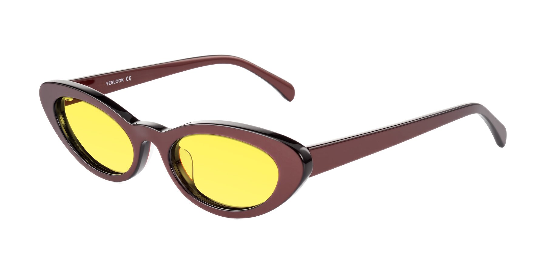 Angle of Baggot in Pearlescent Burgundy with Medium Yellow Tinted Lenses