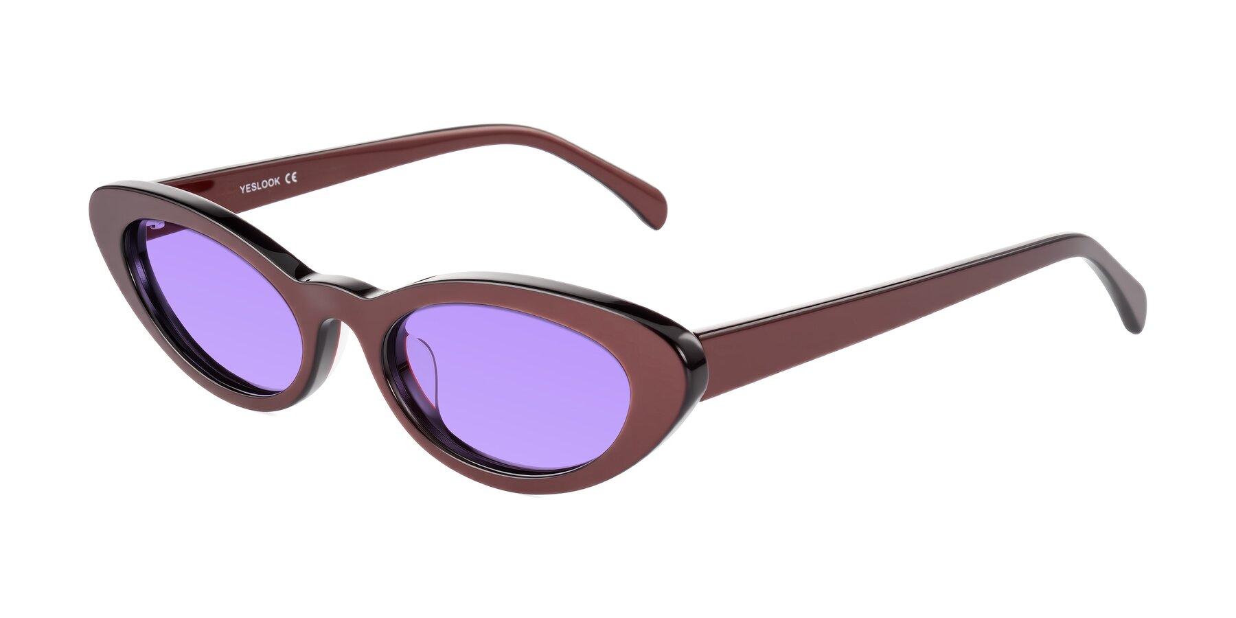 Angle of Baggot in Pearlescent Burgundy with Medium Purple Tinted Lenses
