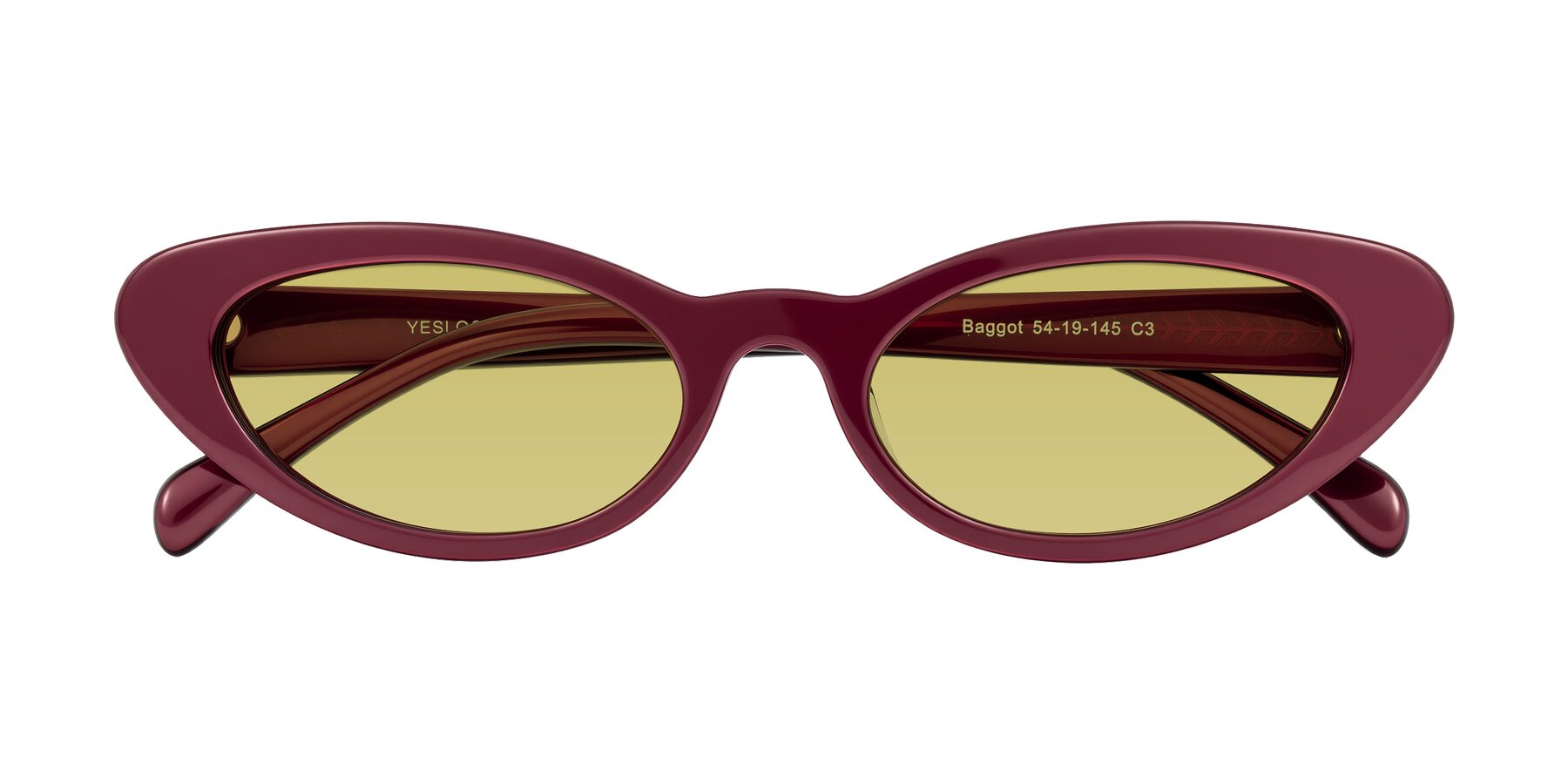 Folded Front of Baggot in Pearlescent Burgundy with Medium Champagne Tinted Lenses