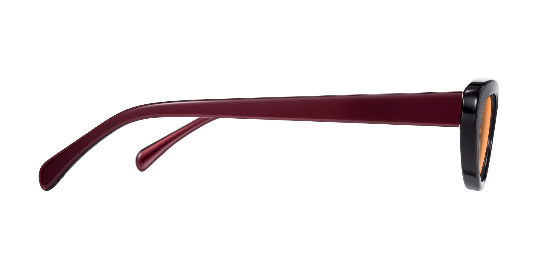 Side of Baggot in Pearlescent Burgundy with Medium Orange Tinted Lenses