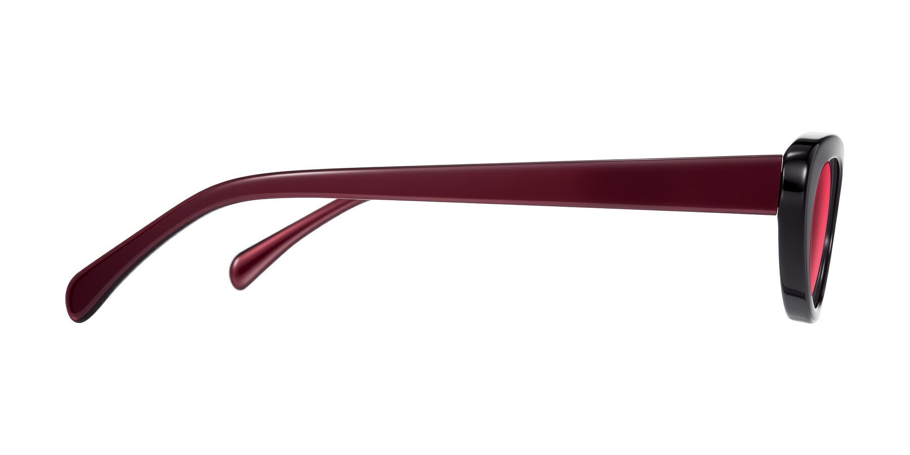 Side of Baggot in Pearlescent Burgundy with Red Tinted Lenses