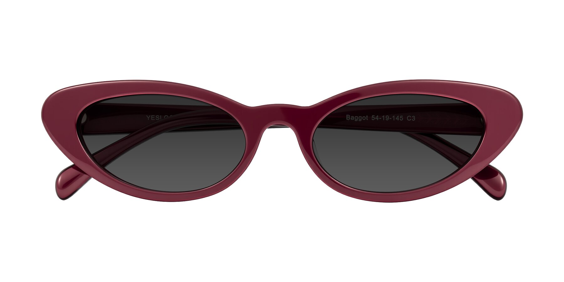 Folded Front of Baggot in Pearlescent Burgundy with Gray Tinted Lenses