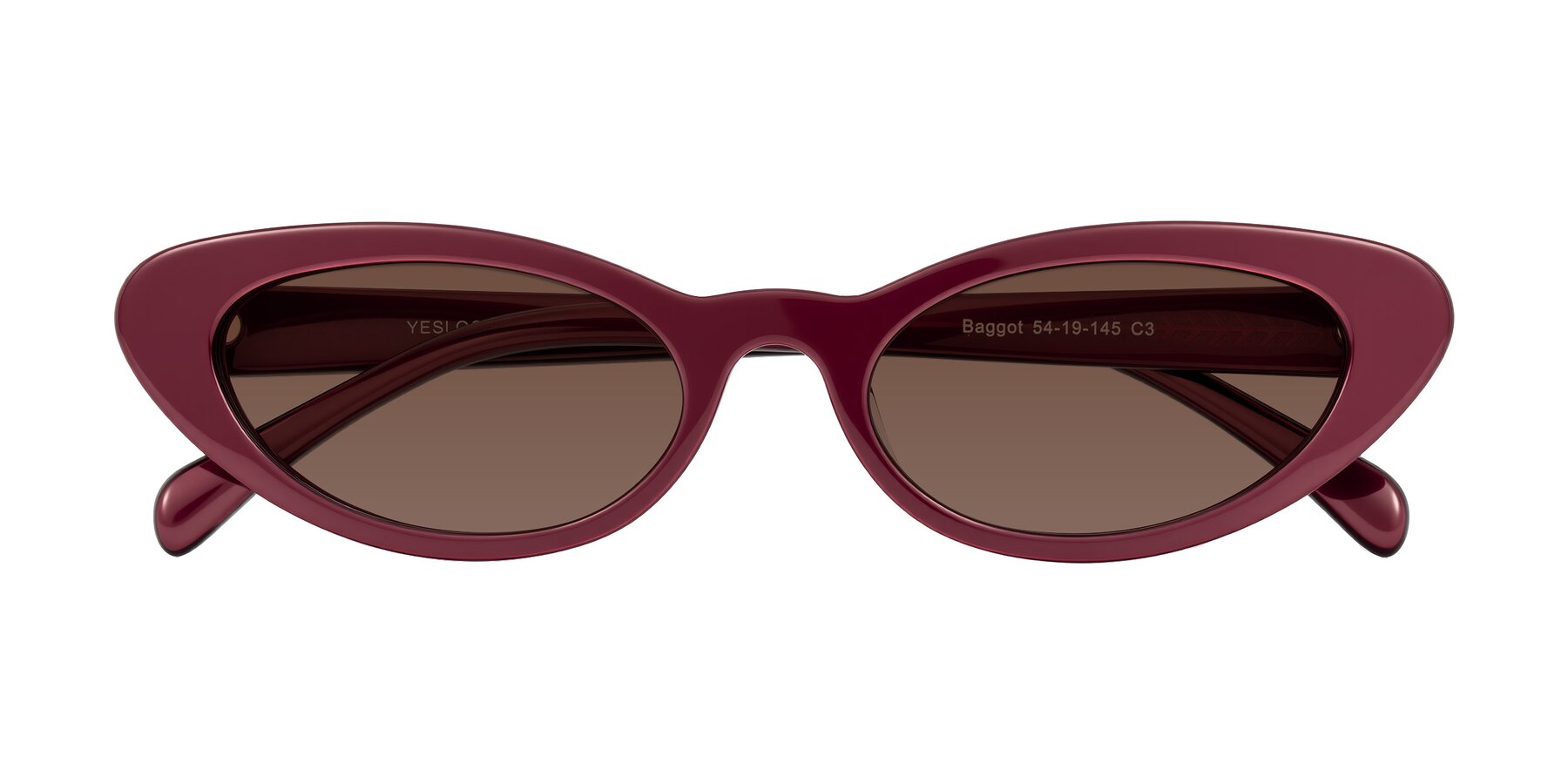 Folded Front of Baggot in Pearlescent Burgundy with Brown Tinted Lenses