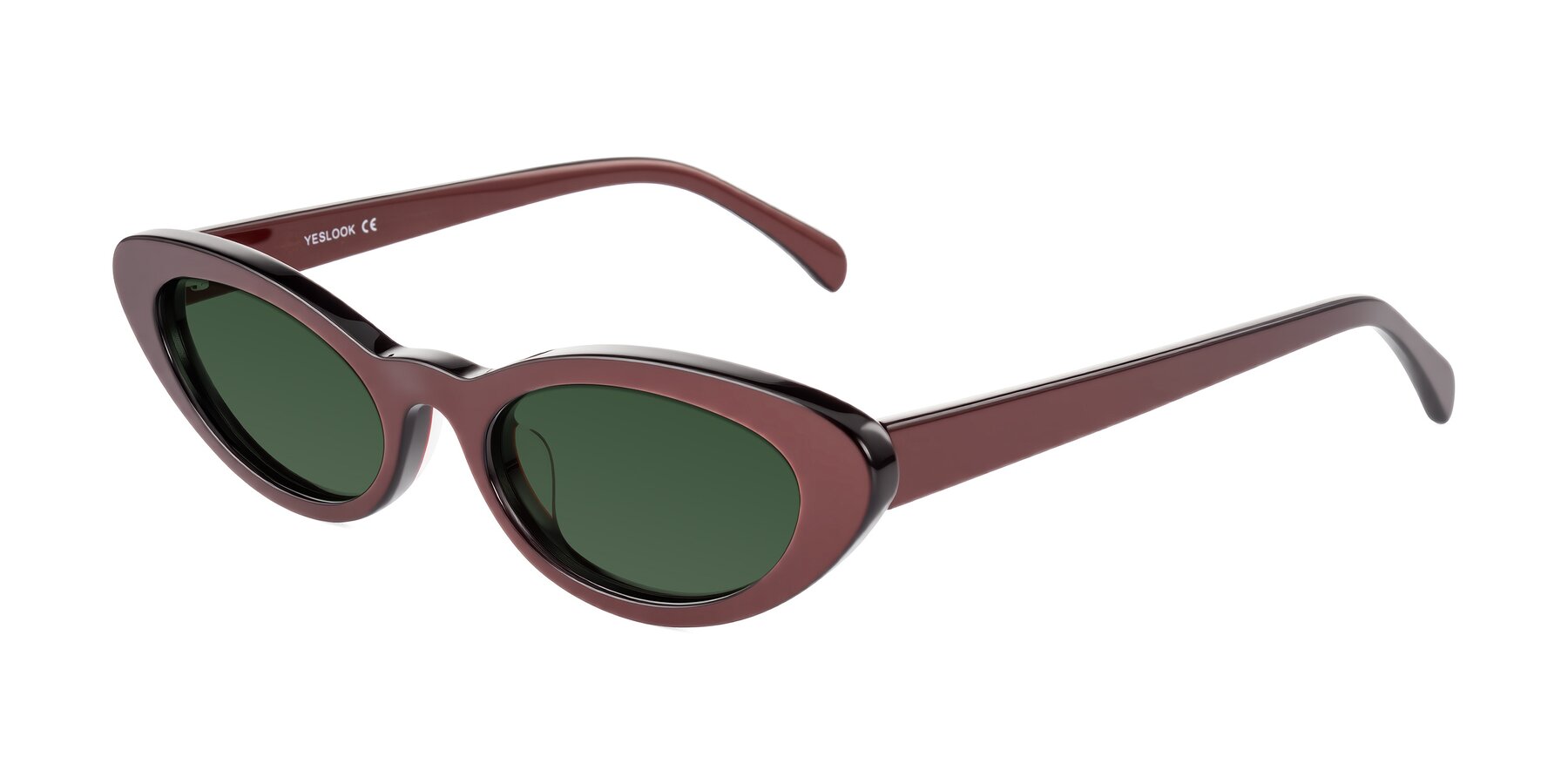 Angle of Baggot in Pearlescent Burgundy with Green Tinted Lenses