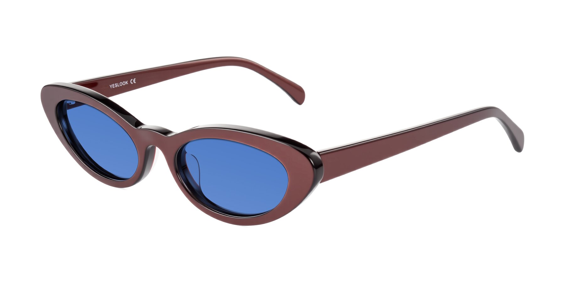 Angle of Baggot in Pearlescent Burgundy with Blue Tinted Lenses