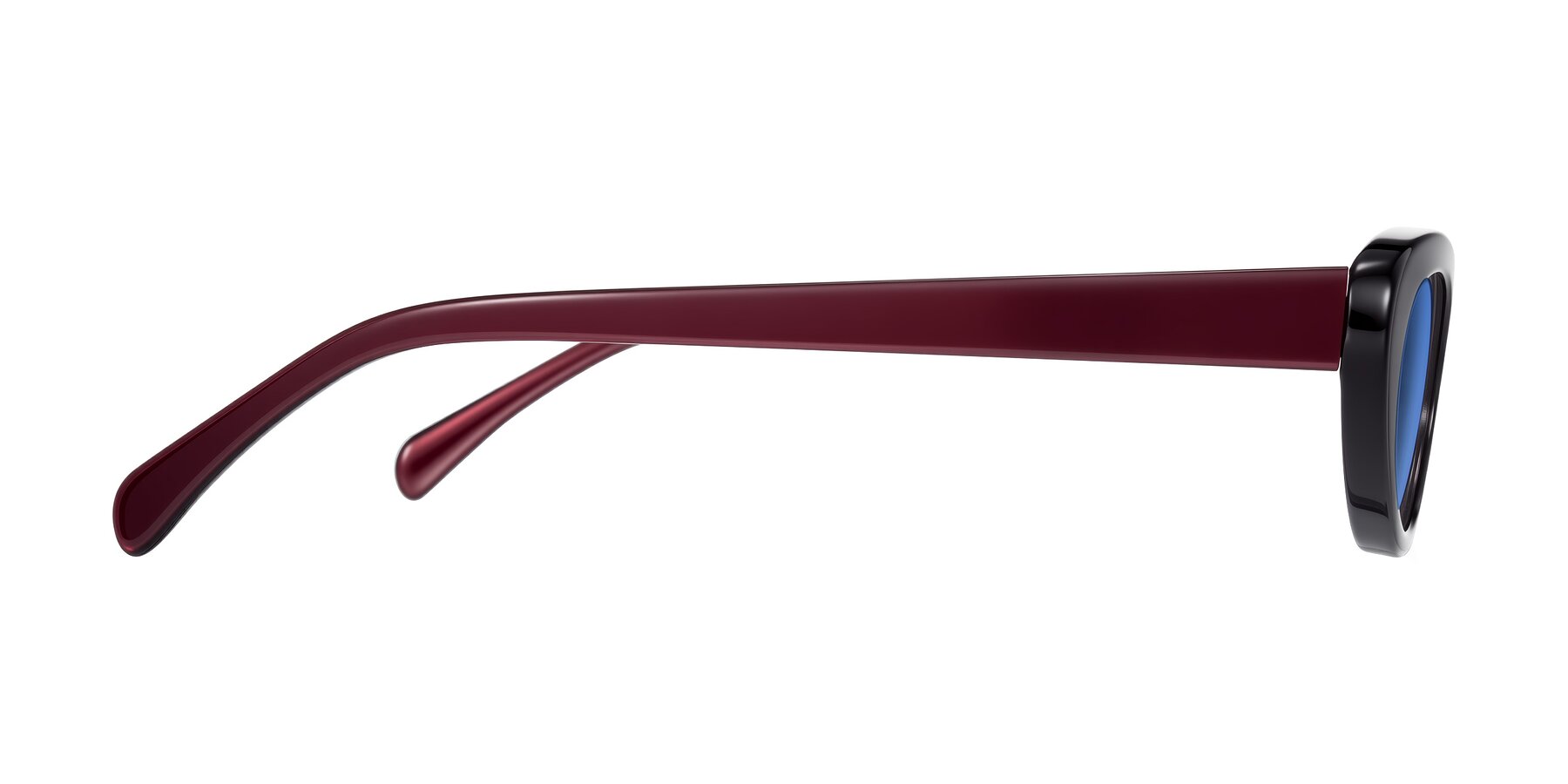 Side of Baggot in Pearlescent Burgundy with Blue Tinted Lenses