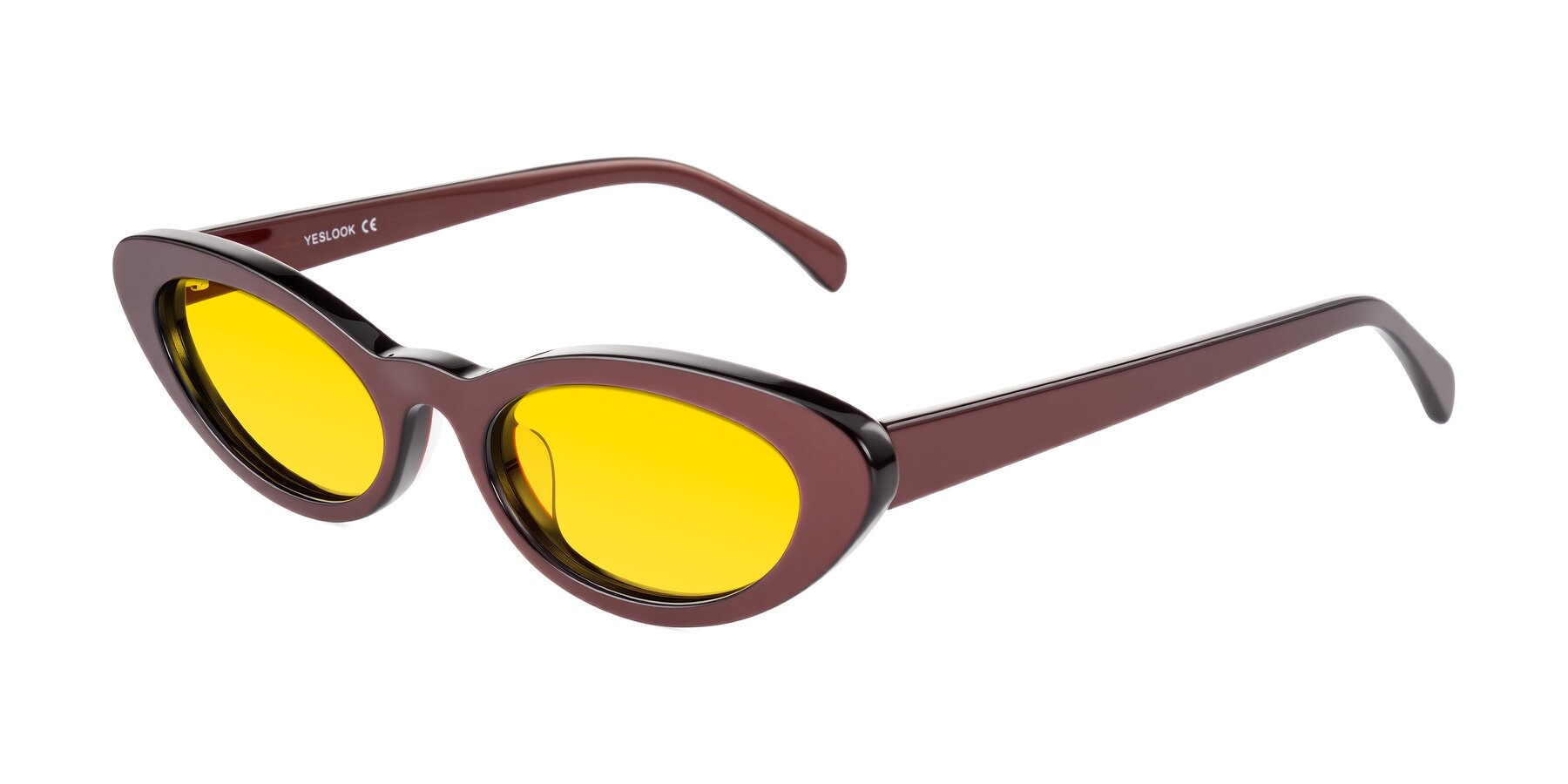 Angle of Baggot in Pearlescent Burgundy with Yellow Tinted Lenses