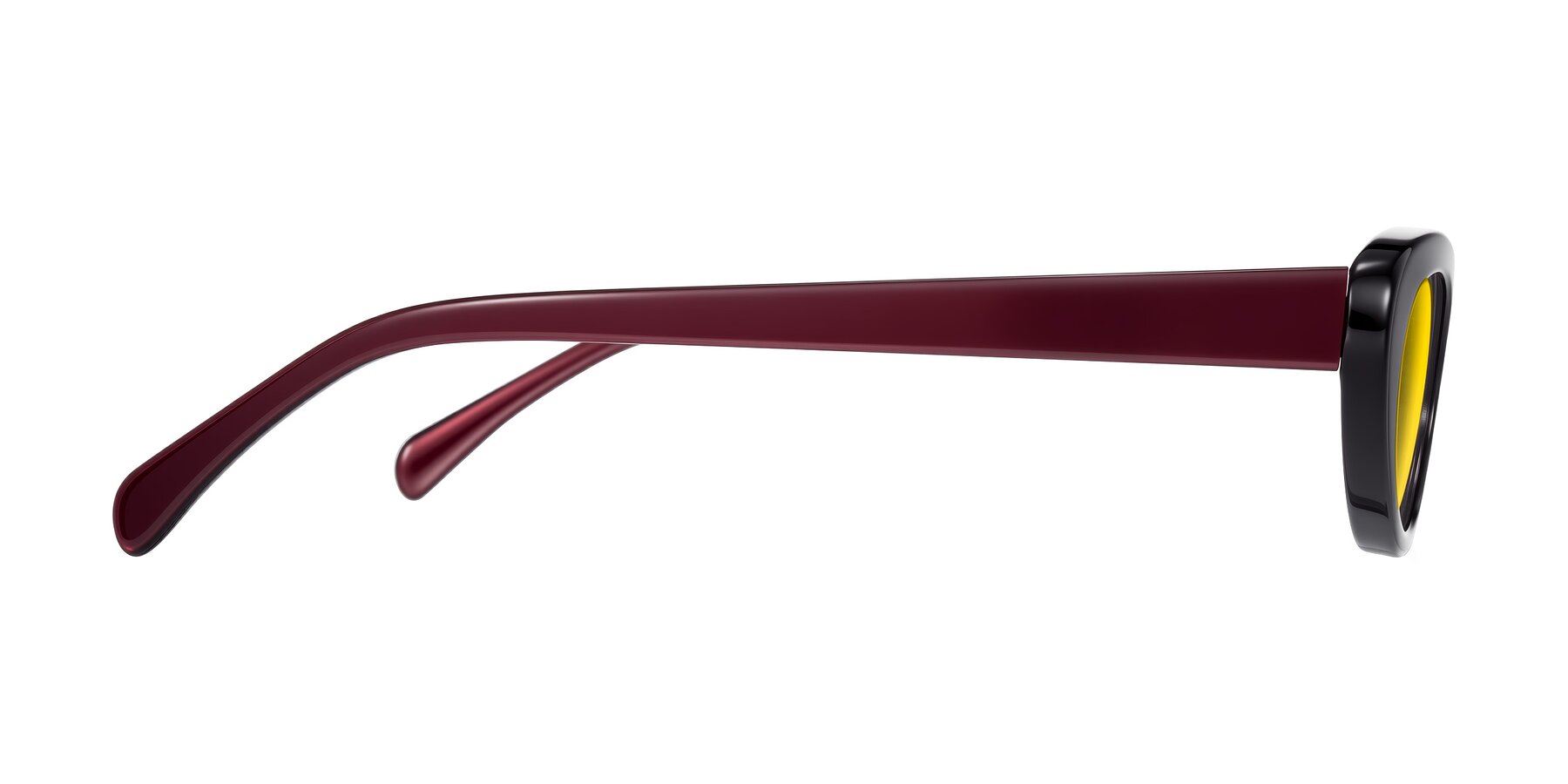 Side of Baggot in Pearlescent Burgundy with Yellow Tinted Lenses