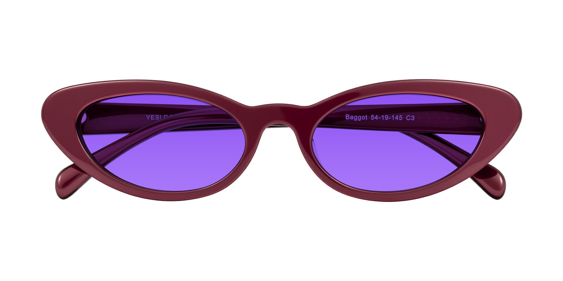 Folded Front of Baggot in Pearlescent Burgundy with Purple Tinted Lenses