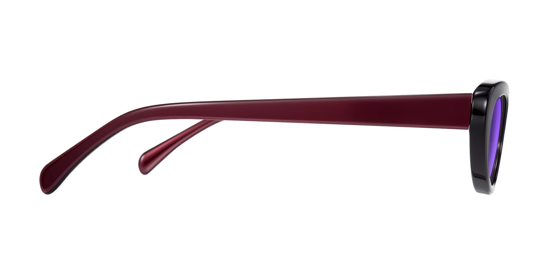 Side of Baggot in Pearlescent Burgundy with Purple Tinted Lenses