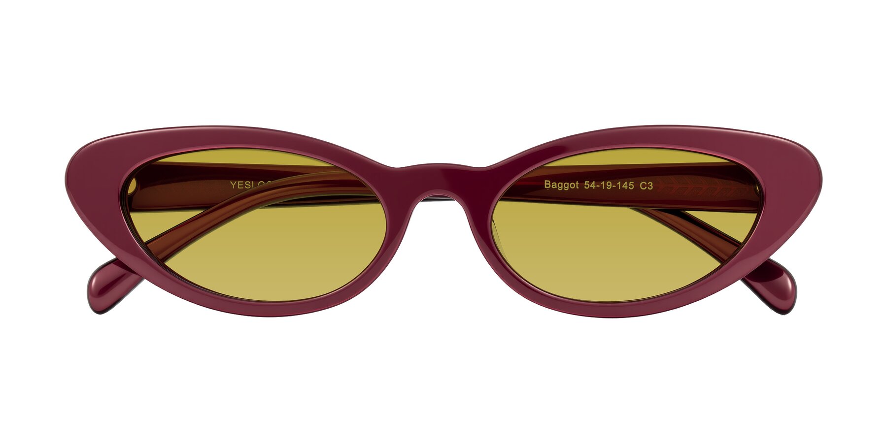 Folded Front of Baggot in Pearlescent Burgundy with Champagne Tinted Lenses