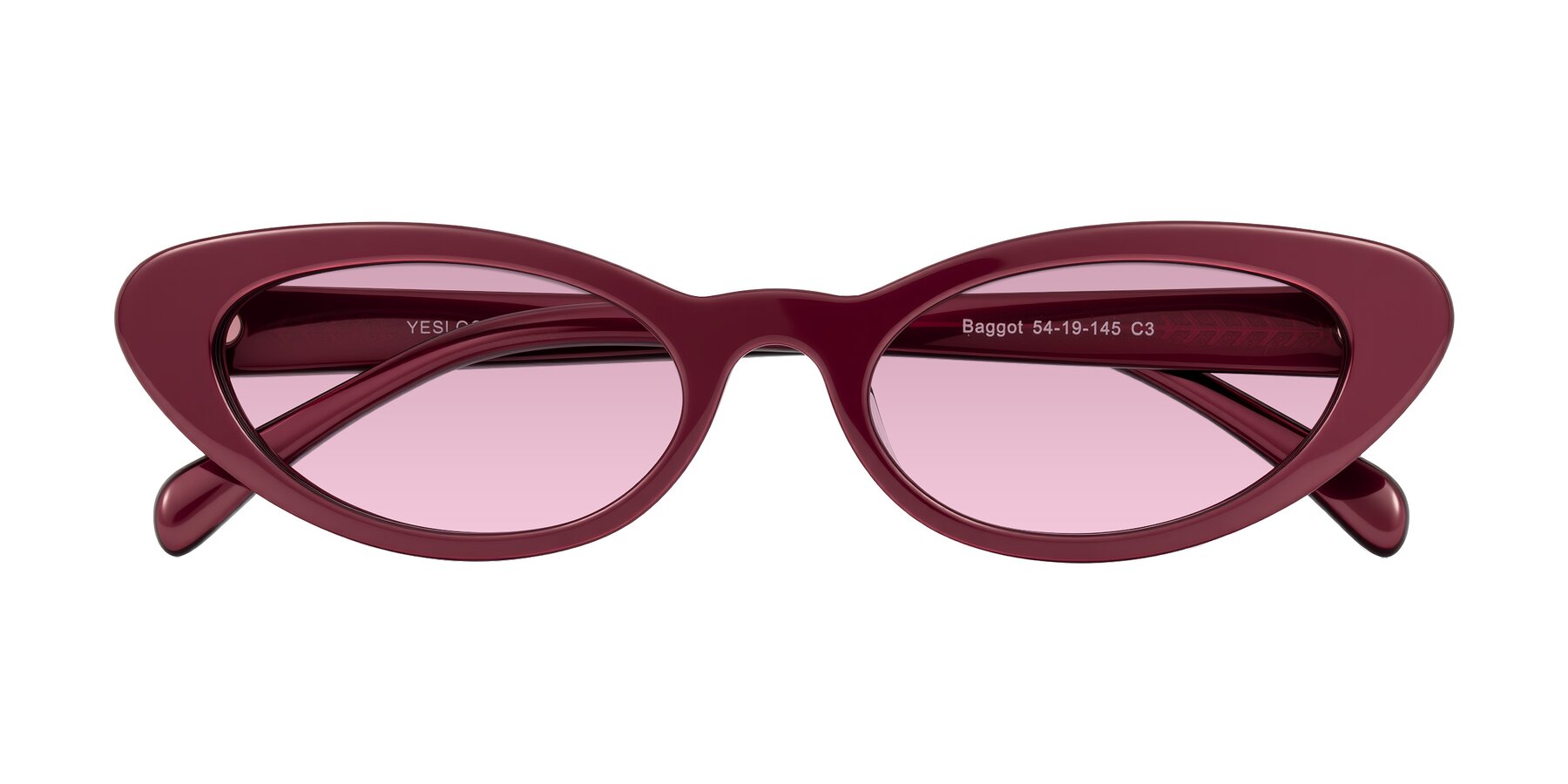 Folded Front of Baggot in Pearlescent Burgundy with Light Wine Tinted Lenses
