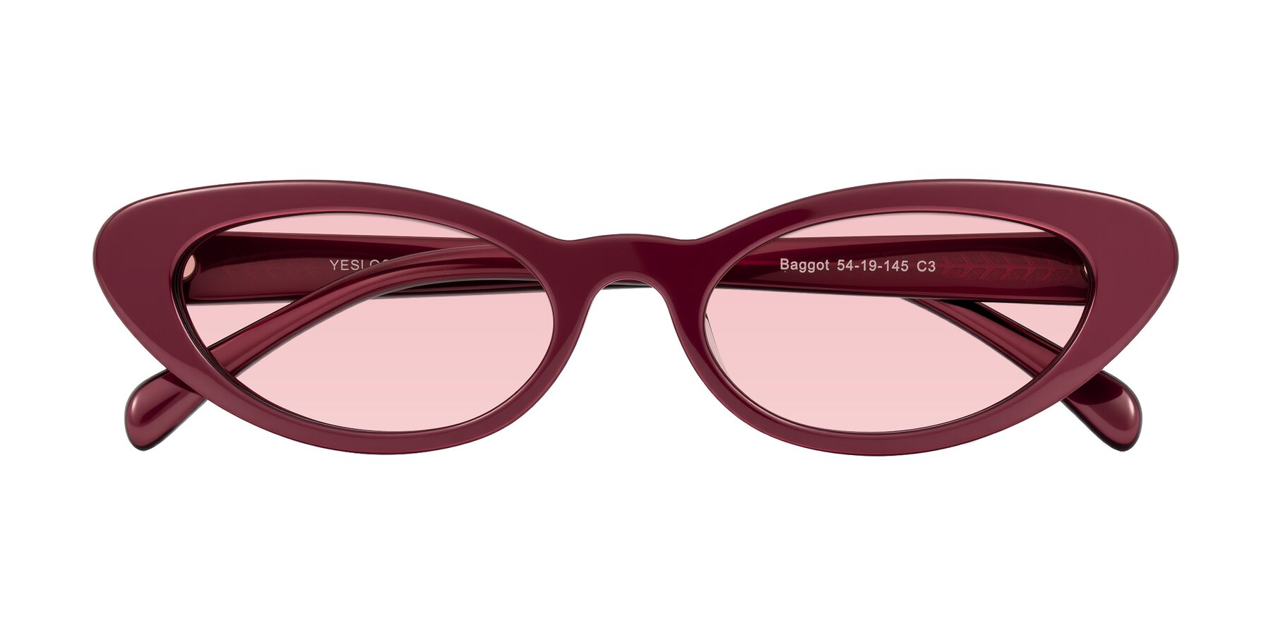 Folded Front of Baggot in Pearlescent Burgundy with Light Garnet Tinted Lenses