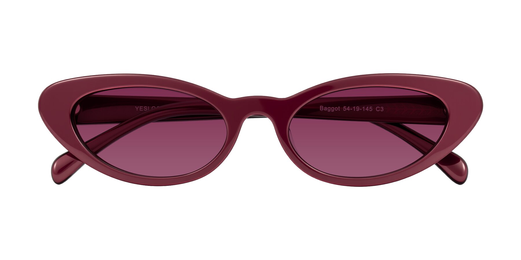 Folded Front of Baggot in Pearlescent Burgundy with Wine Tinted Lenses