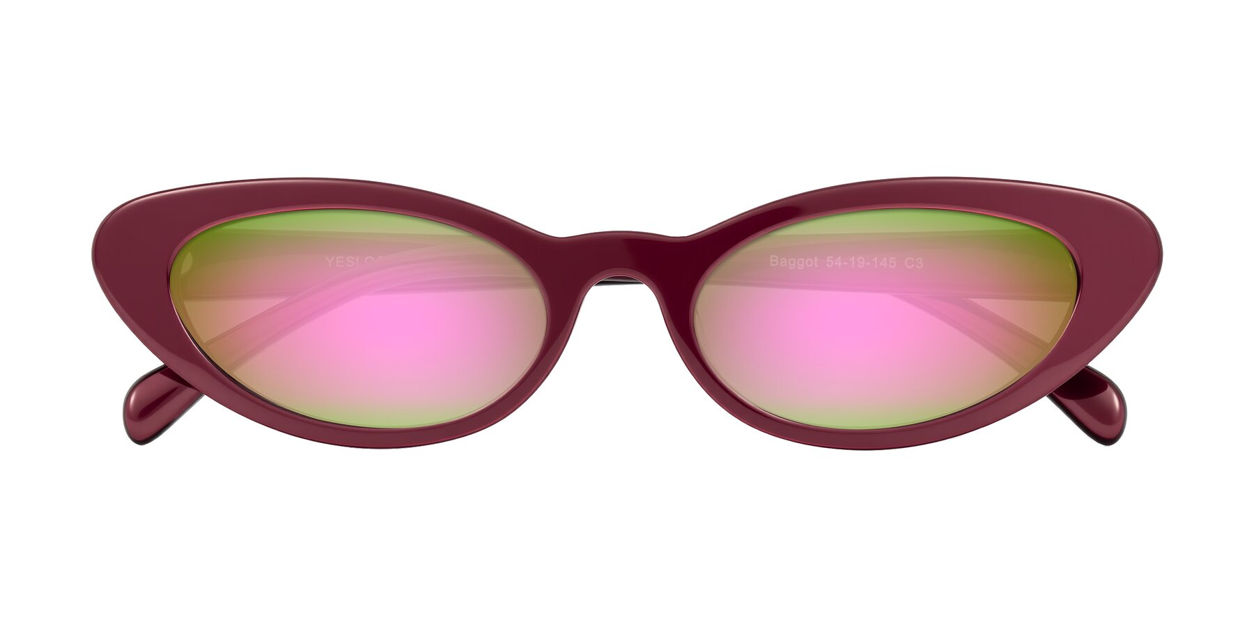 Folded Front of Baggot in Pearlescent Burgundy with Pink Mirrored Lenses