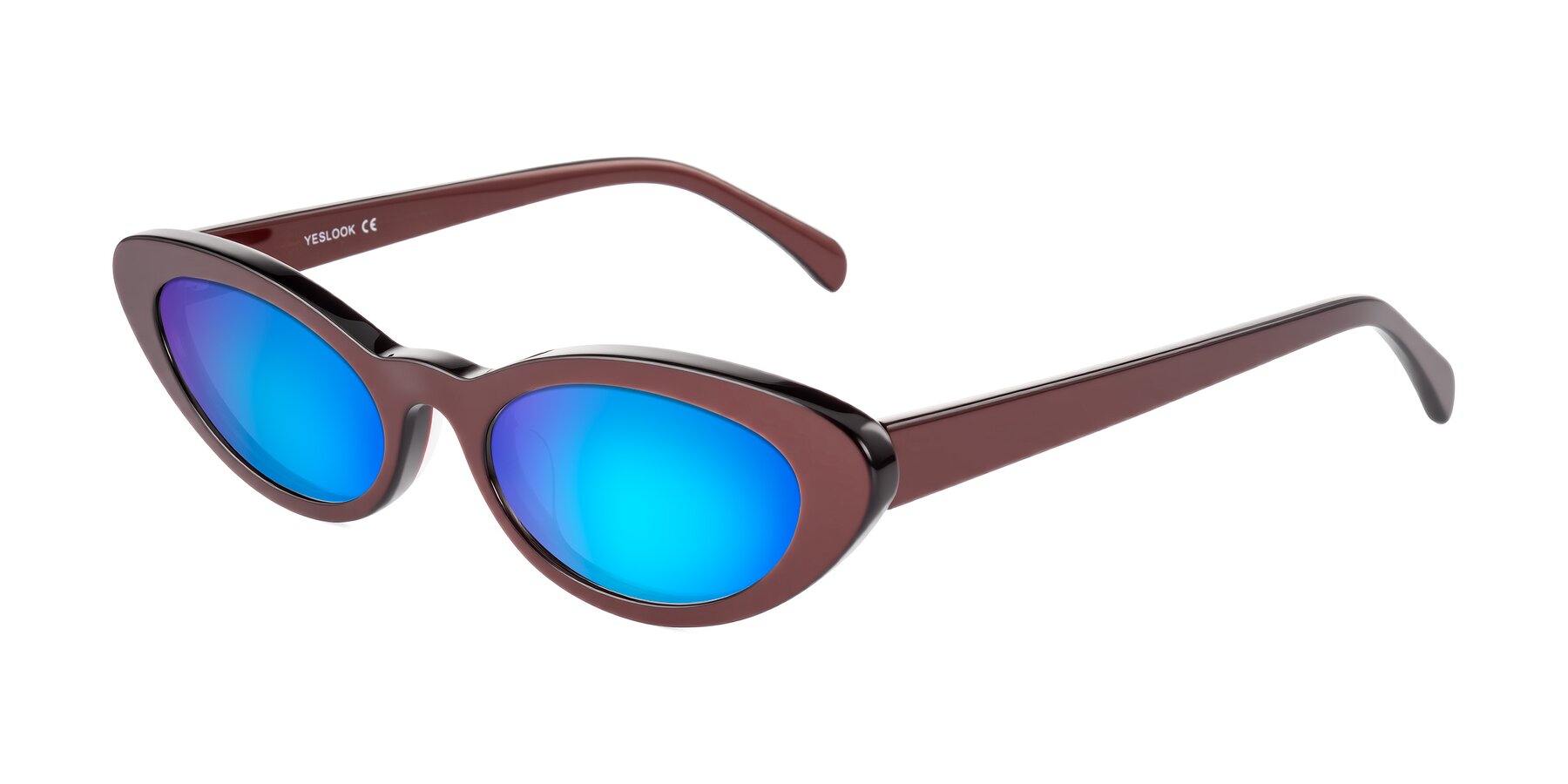 Angle of Baggot in Pearlescent Burgundy with Blue Mirrored Lenses