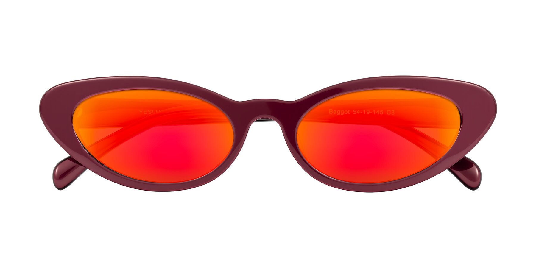 Folded Front of Baggot in Pearlescent Burgundy with Red Gold Mirrored Lenses