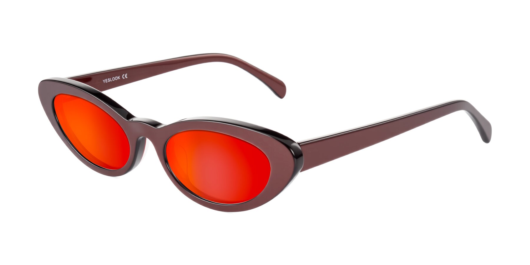 Angle of Baggot in Pearlescent Burgundy with Red Gold Mirrored Lenses
