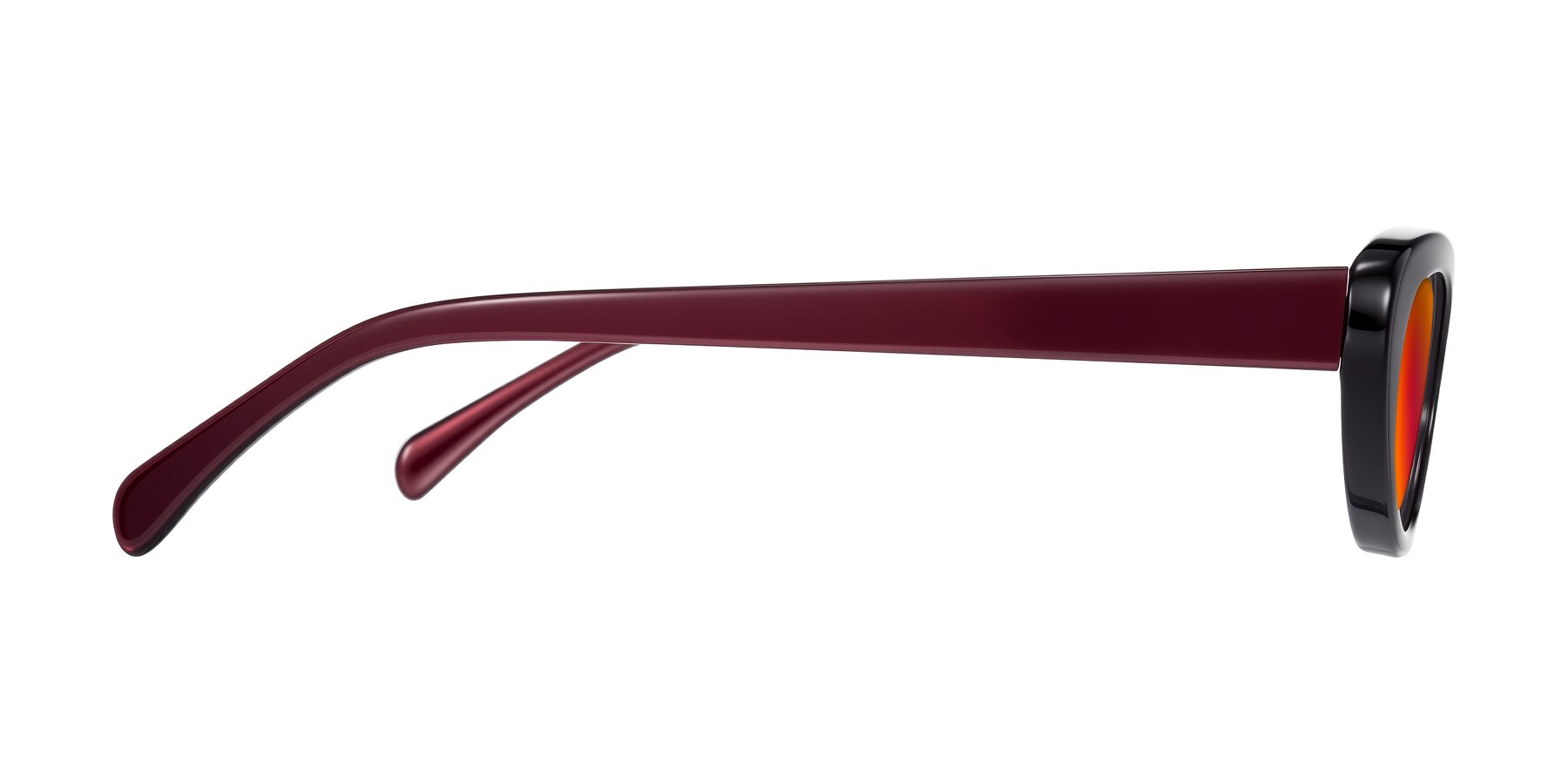 Side of Baggot in Pearlescent Burgundy with Red Gold Mirrored Lenses