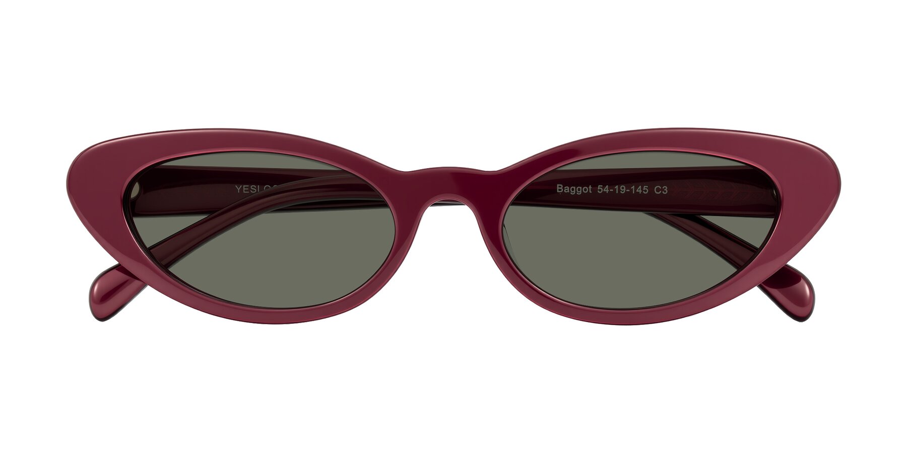 Folded Front of Baggot in Pearlescent Burgundy with Gray Polarized Lenses